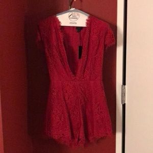 Nbd red lace romper Xs